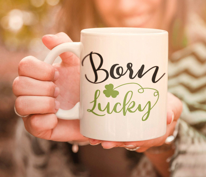 St. Patrick's Day Born Lucky Printed Mug