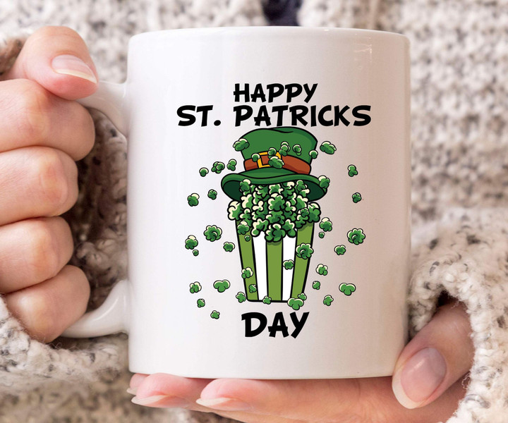 Cup For Lucky Popcorn Eater Lover Shamrock St Patrick's Day Printed Mug