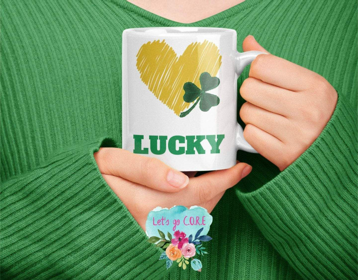 Yellow Heart Lucky Clover St Patrick's Day Printed Mug