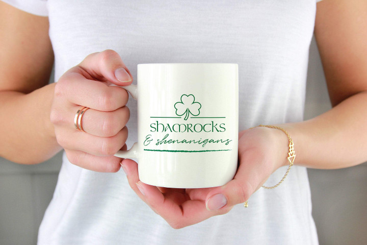 Happy St Patricks Day Shamrocks And Shenanigans Printed Mug