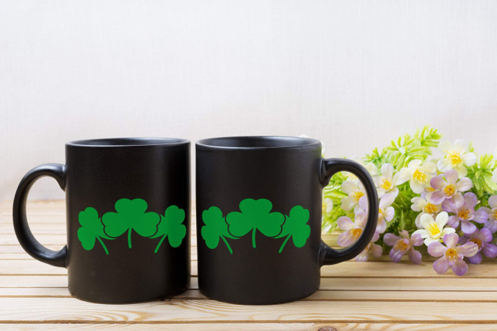 Three Clovers Black Background St Patrick's Day Printed Mug