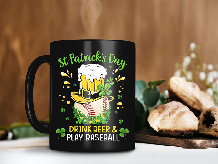Yellow Hat Drink Beer And Play Baseball Shamrock St Patrick's Day Printed Mug