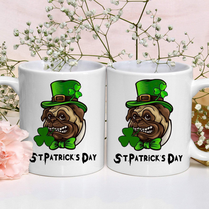 Bull Dog Leprechaun Clover St Patrick's Day Printed Mug