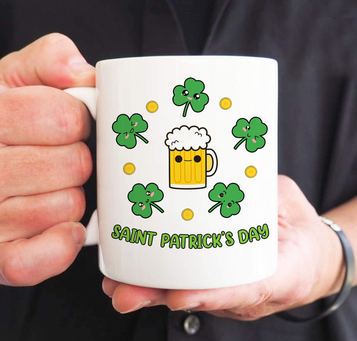Drinking Beer Shamrock St Patrick's Day Printed Mug