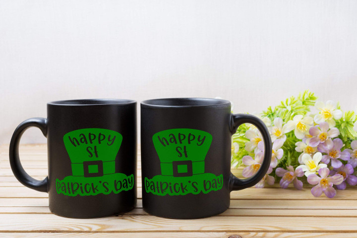 Lucky Green Hat Black Background St. Patrick's Day Printed Mug