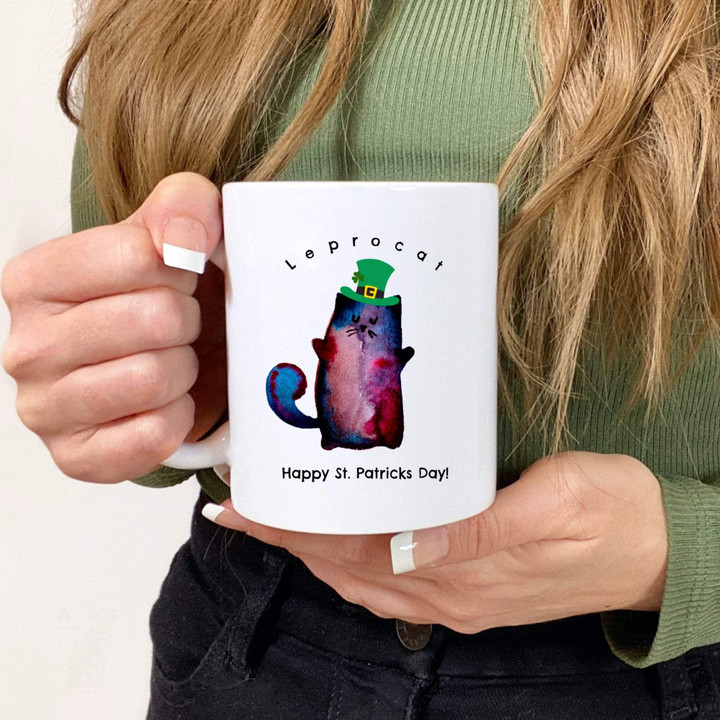 Leprechaun Cat Clover St Patrick's Day Printed Mug