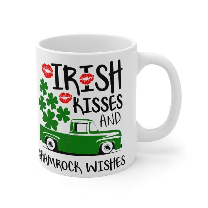 Irish Kisses And Shamrock Wishes Clover St Patrick's Day Printed Mug