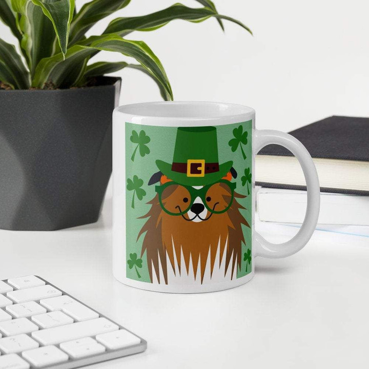 Cute Dog With Green Top Hat And Sunglasses St Patrick's Day Printed Mug