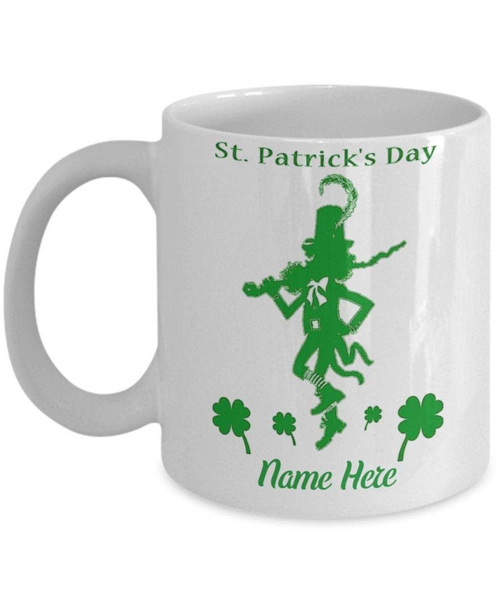 Walking Leprechaun Custom Name Gift Shamrock St Patrick's Day Printed Mug