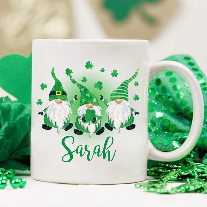 Lovely Three Gnomes Custom Name Gift For Sarah Clover St Patrick's Day Printed Mug