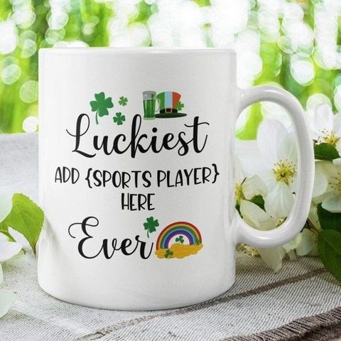 Custom Name Gift Shamrock St Patrick's Day Printed Mug Luckiest Sport Player Ever