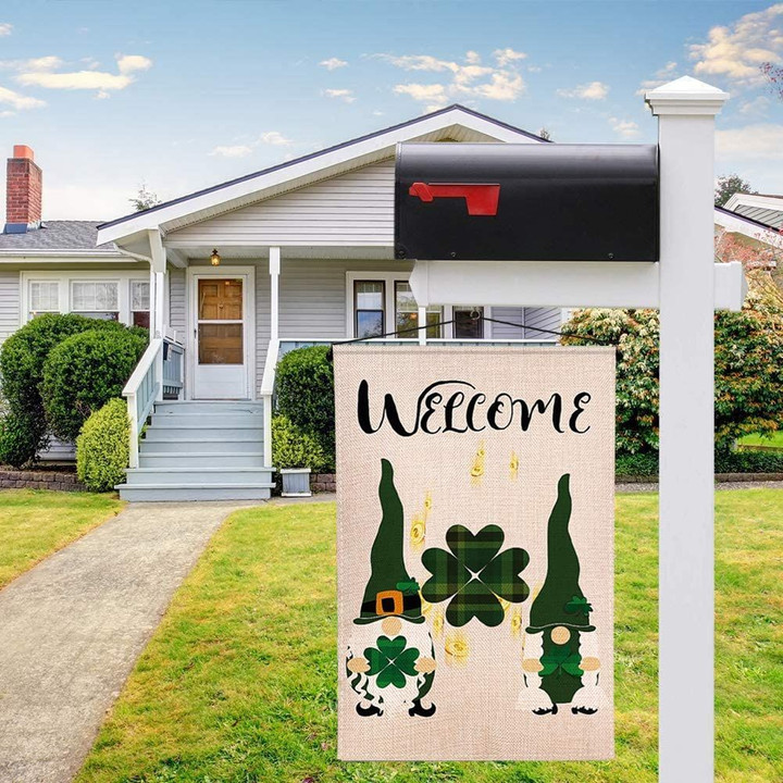 Clover Gnomes Welcome St Patrick's Day Printed Garden Flag House Flag