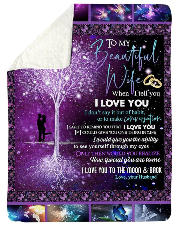 Love You To The Moon Purple Tree Gift For Wife Sherpa Fleece Blanket