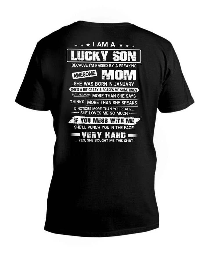 Lucky Son Who Raised By A Freaking Awesome January Mom Guys V-neck