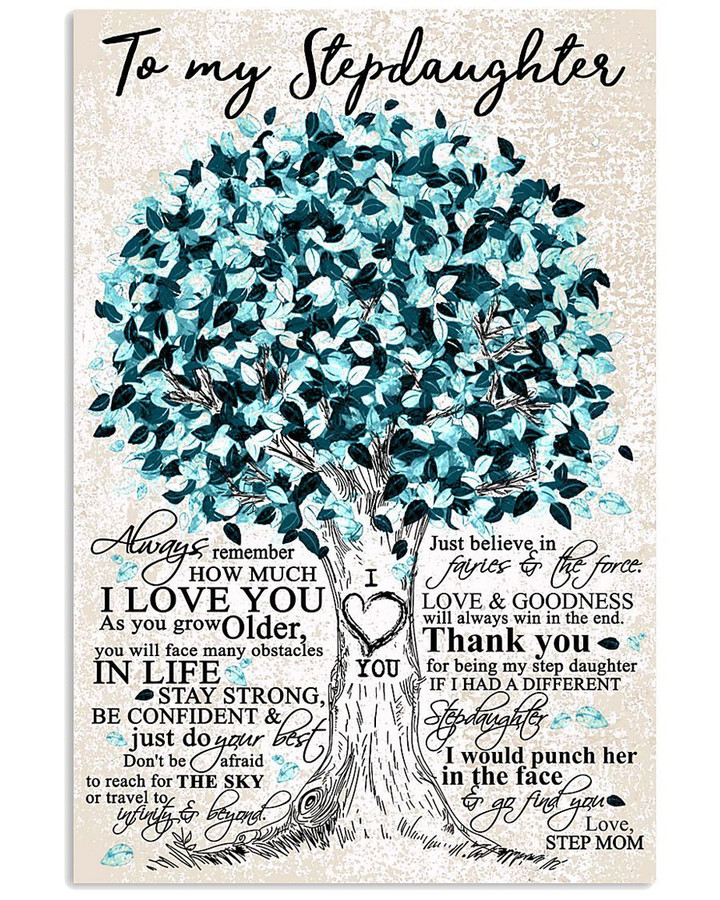 Bonus Mom Gift For Stepdaughter Blue Tree How Much I Love You Vertical Poster