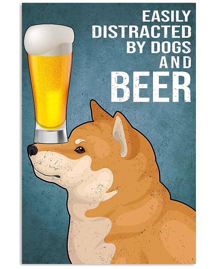 Cartoon Art Shiba Inu Dogs And Beer Gift For Dog Lovers Vertical Poster