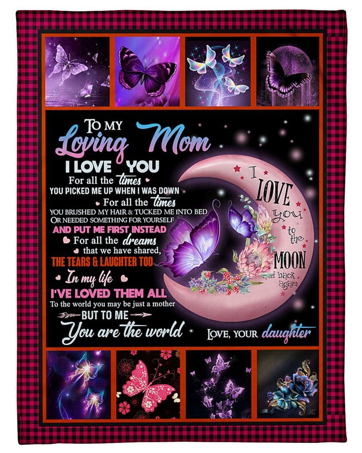 Daughter Gift For Loving Mom Butterfly To The Moon I Love You For All The Dreams Sherpa Fleece Blanket