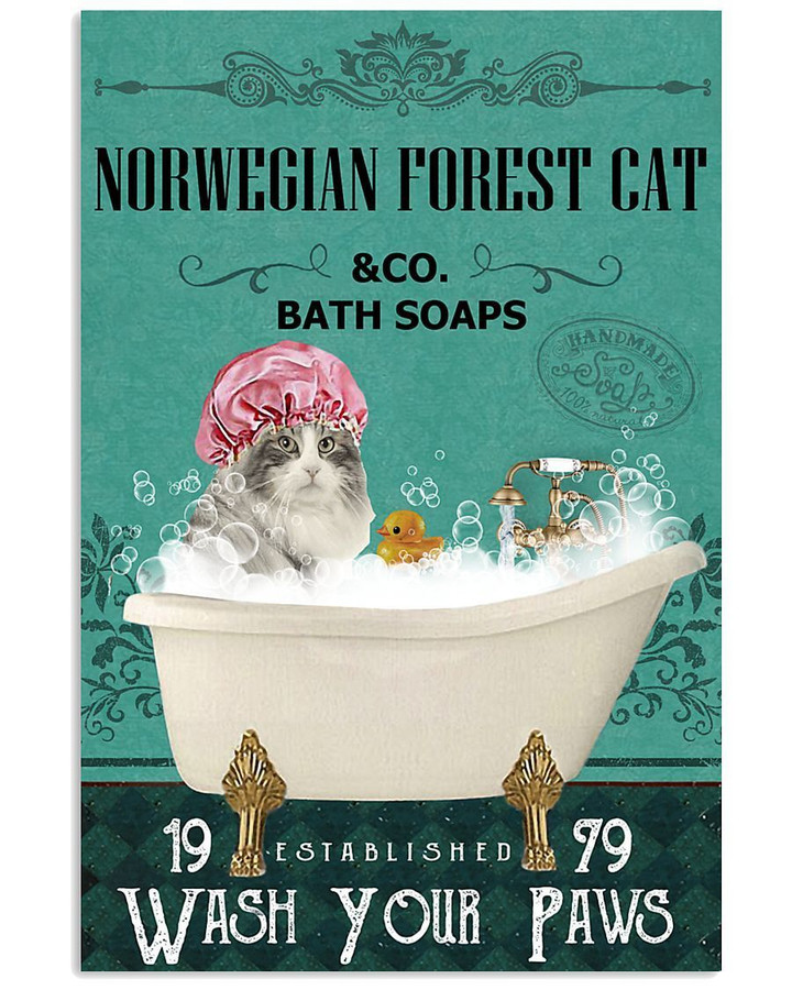 Green Bath Soap Company Norwegian Forest Cat Gift For Cat Lovers Vertical Poster