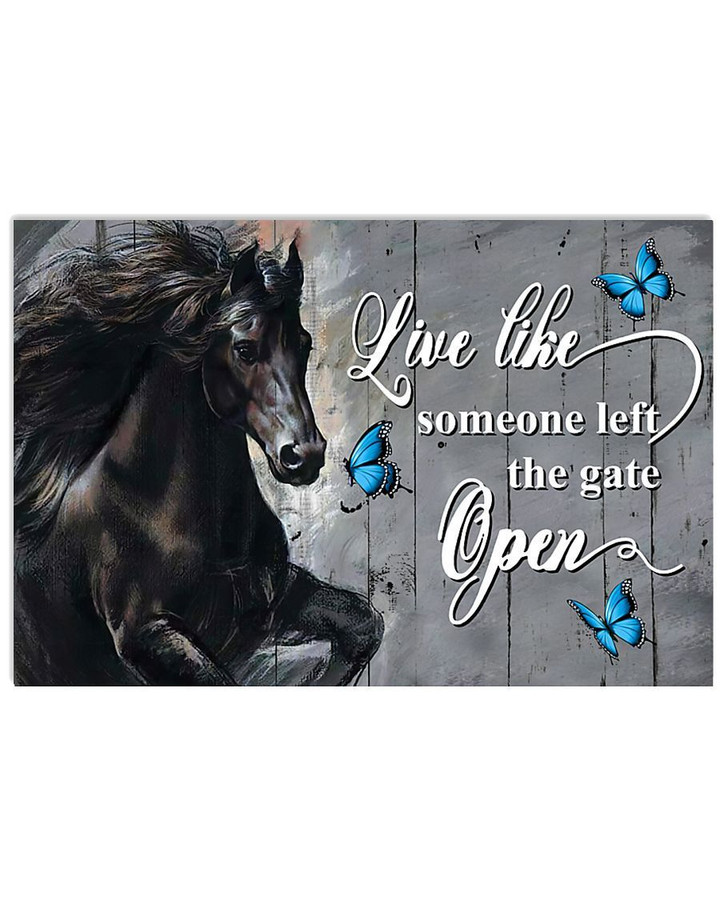 Black Horse Like Someone Left The Gate Open Horizontal Poster