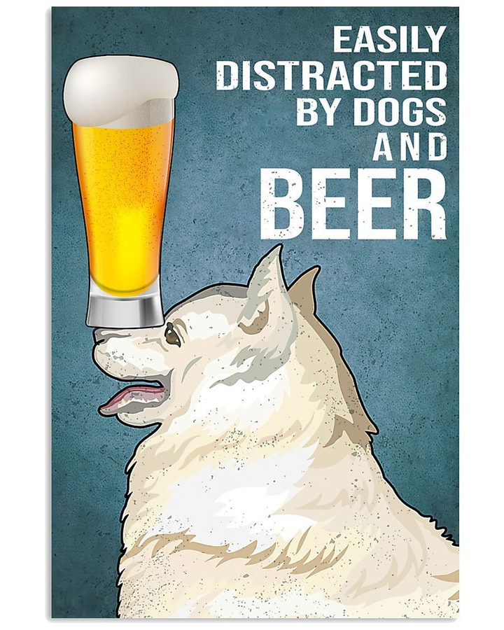 Cute Samoyed Dogs And Beer Gift For Dog Lovers Vertical Poster