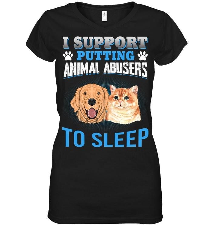 Support Putting Animal Abusers To Sleep Gift For Cat Lovers Ladies V-neck