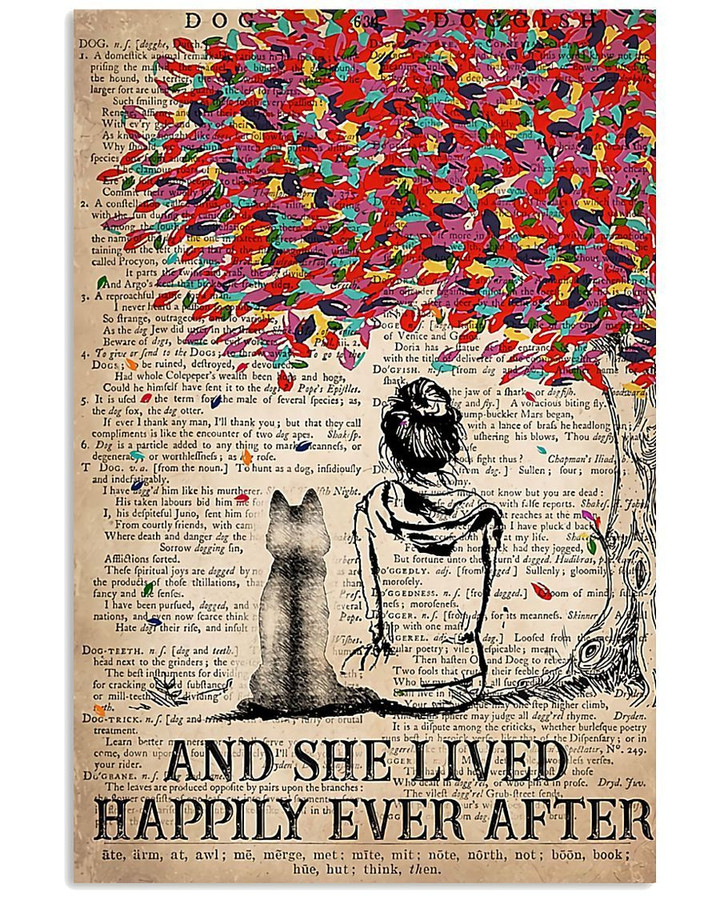 Husky Dog And She Sitting Under Colorful Tree Lived Happily Ever After Vertical Poster