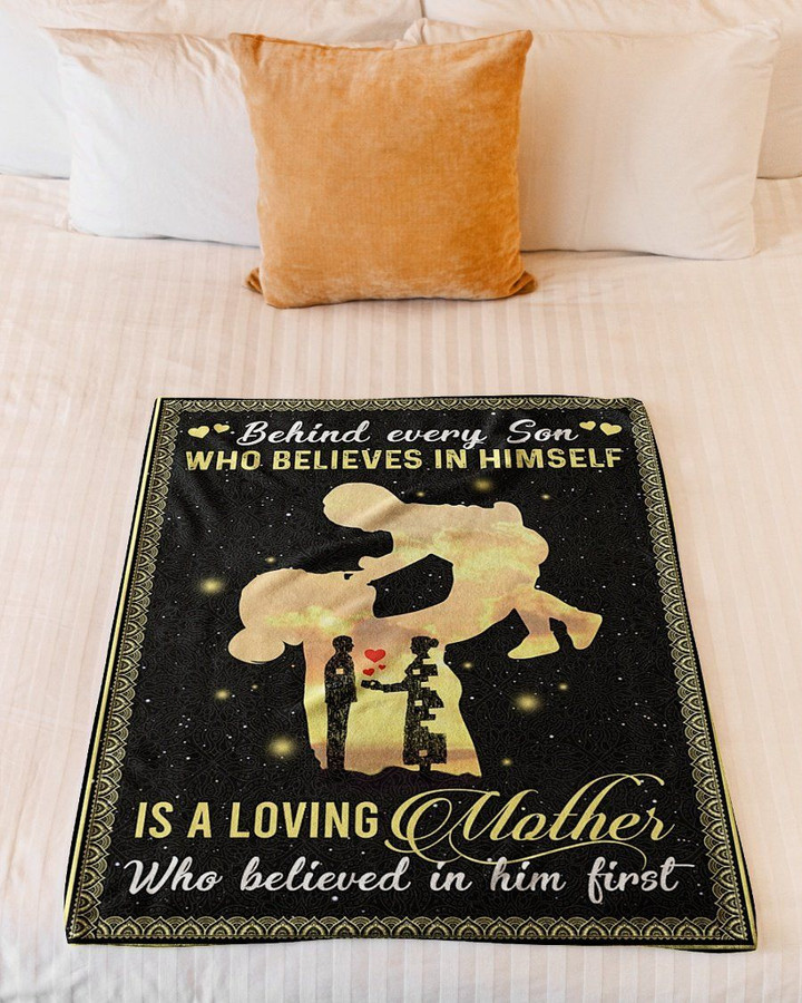 Gift For Mom Who Behind Every Son Sherpa Fleece Blanket