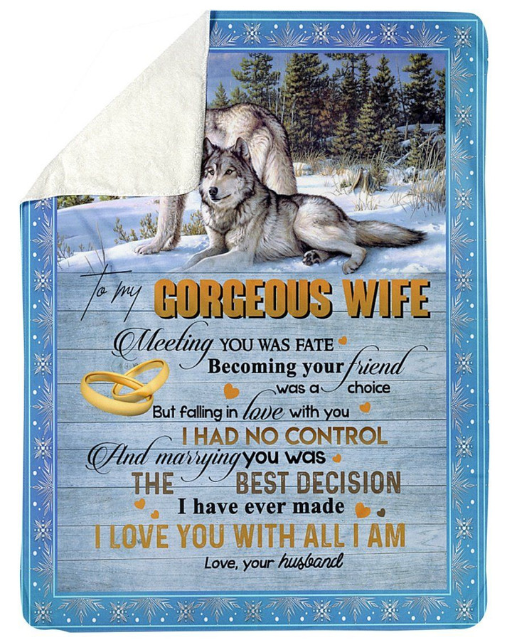 Marrying You Was The Best Decision Wolf Gift For Wife Sherpa Fleece Blanket