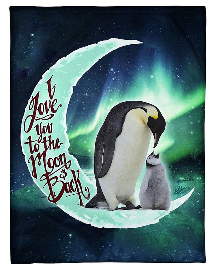 Penguin Gift For Daughter Love You To The Moon And Back Sherpa Fleece Blanket