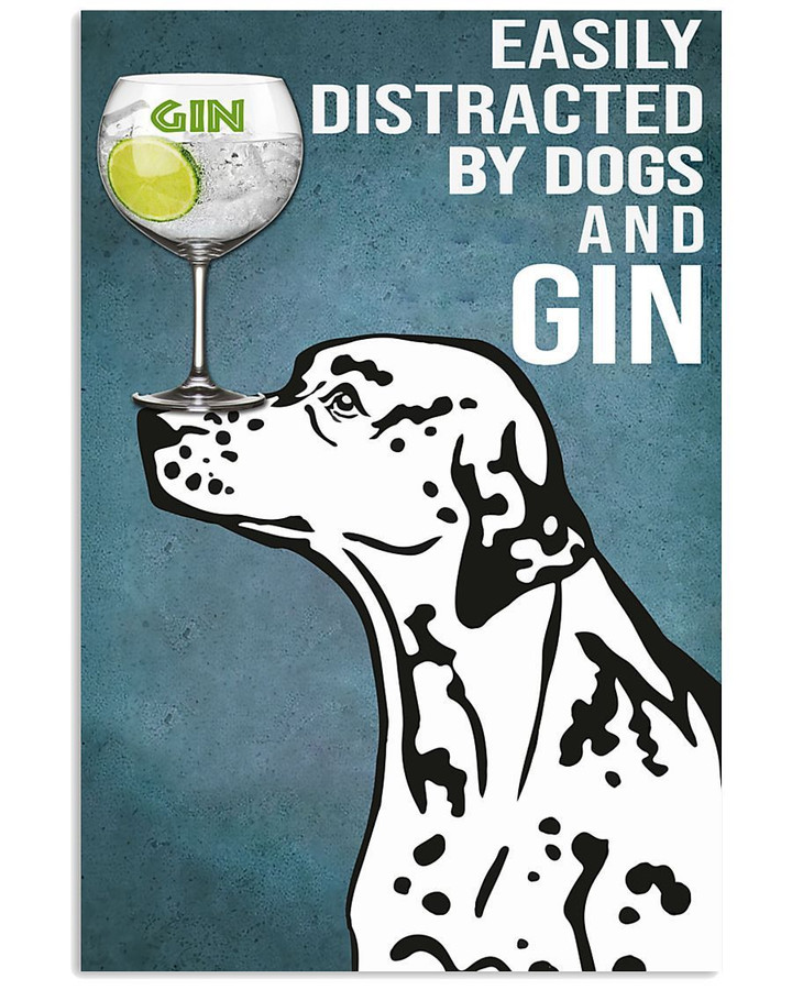 Cute Dalmatian And Gin Blue Background Gift For Dog Lovers Vertical Poster