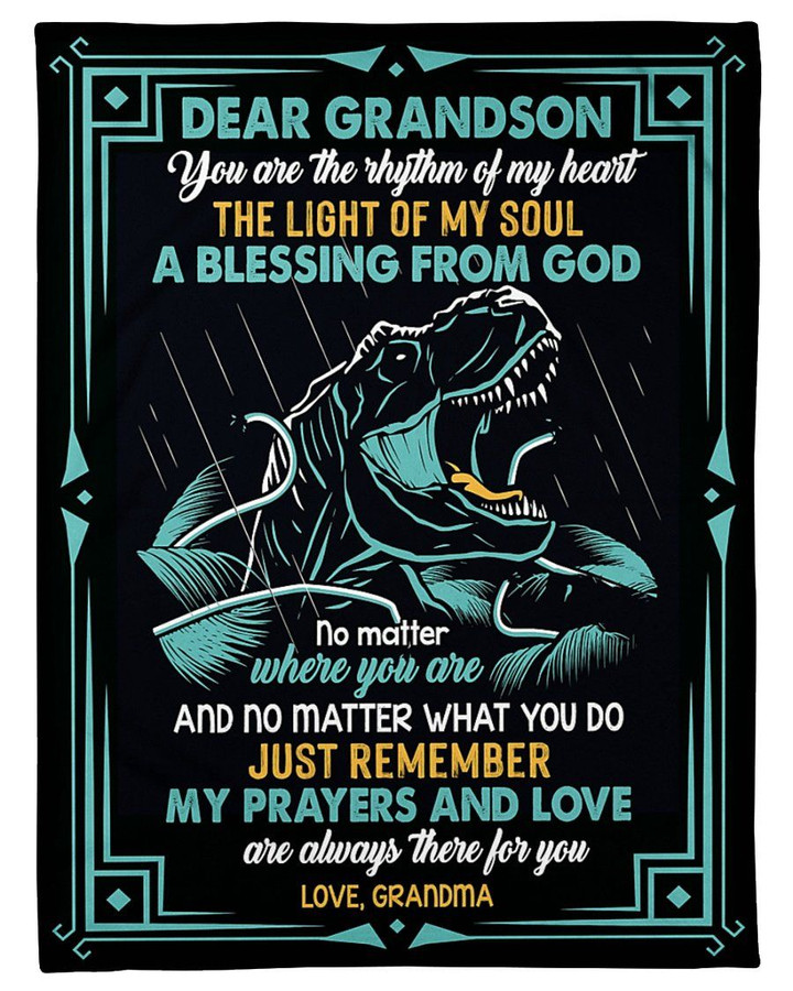 Grandma Gift For Grandson T Rex Cartoon My Prayer Sherpa Fleece Blanket