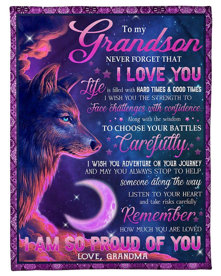 Wolf Pink And Purple Choose Your Battles Carefully Grandma Gift For Grandson Sherpa Fleece Blanket