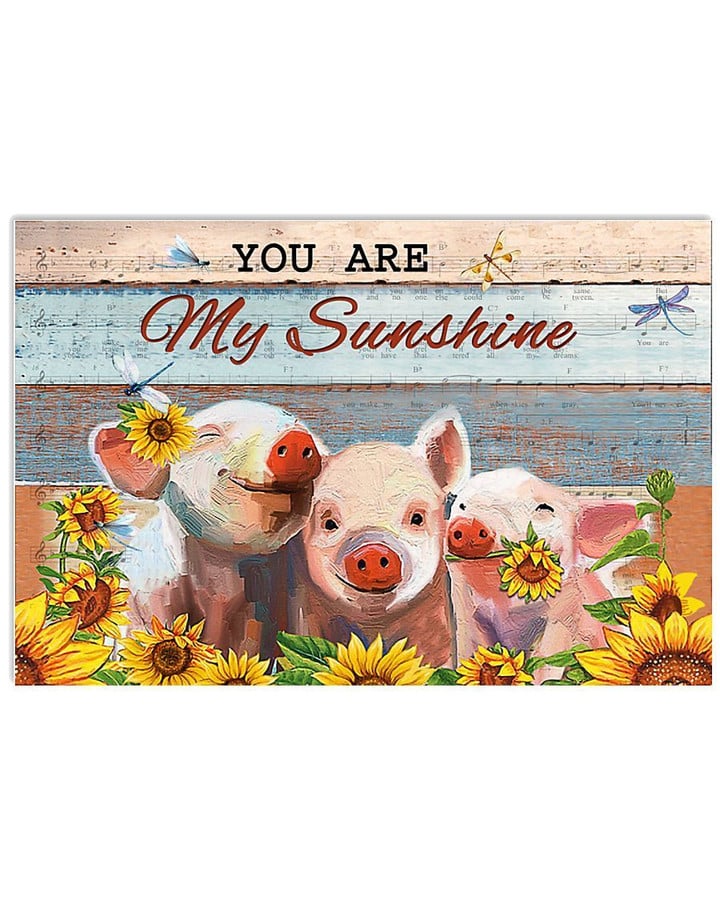 Music Sheet You Are My Sunshine Cute Pig Horizontal Poster