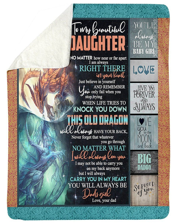 Dragon Dad Gift For Daughter I Will Always Love You Sherpa Fleece Blanket