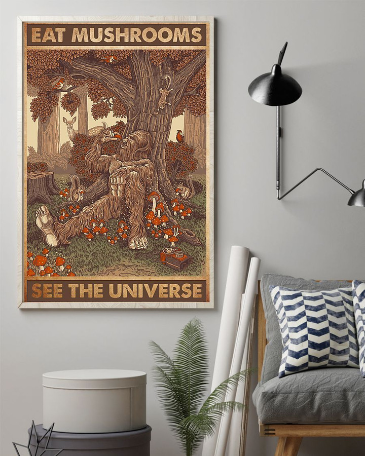 Bigfoot Sitting Beneath Tree Eat Mushrooms See The Universe Vertical Poster
