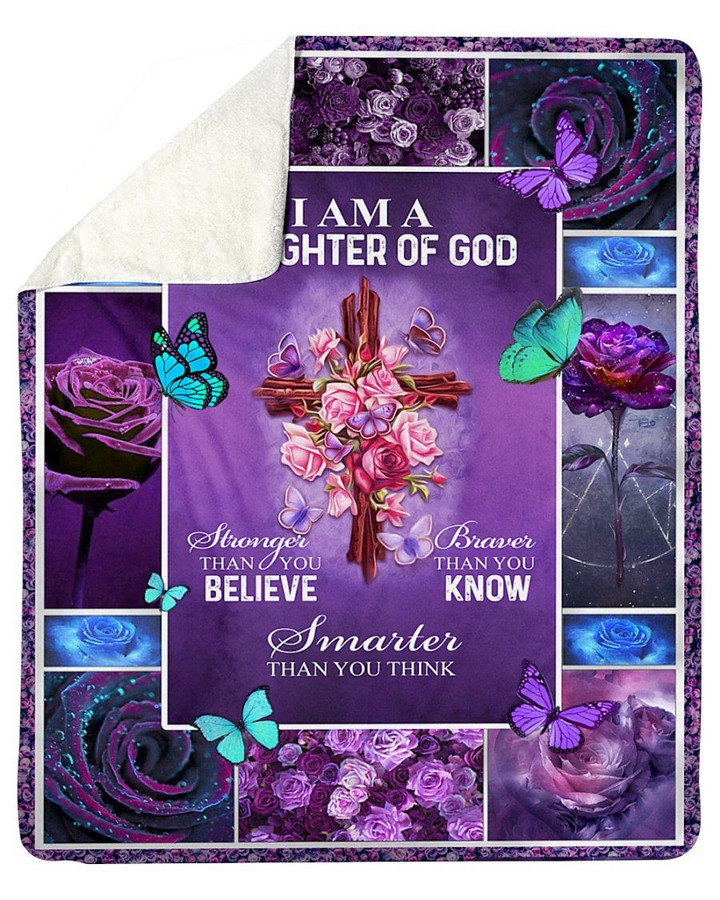 Butterfly Gift For Daughter I Am A Daughter Of God Sherpa Fleece Blanket