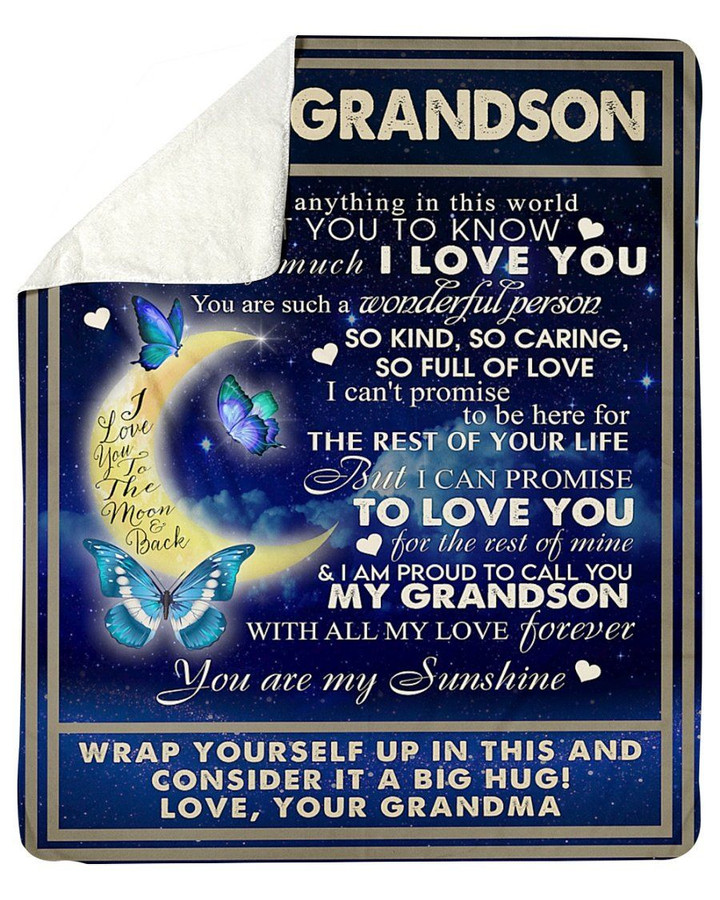 Grandma Gift For Beloved Grandson You Are My Sunshine Sherpa Fleece Blanket