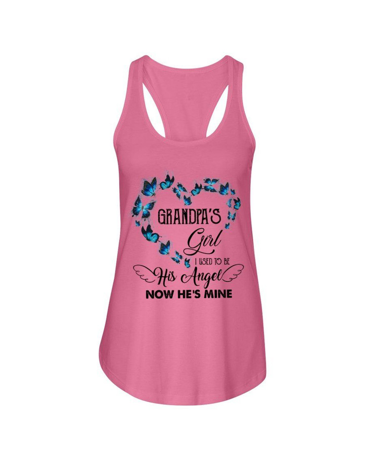 Blue Butterfly Heart Shaped Gift For Angel Grandpa I Used To Be His Angel Ladies Flowy Tank
