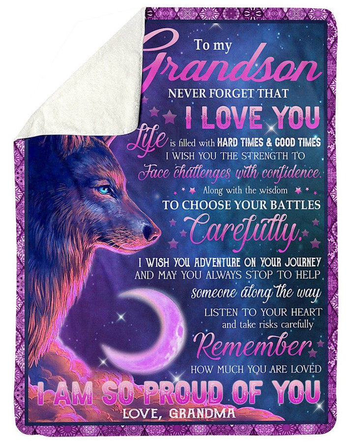Wolf Pink And Purple Choose Your Battles Carefully Grandma Gift For Grandson Sherpa Fleece Blanket