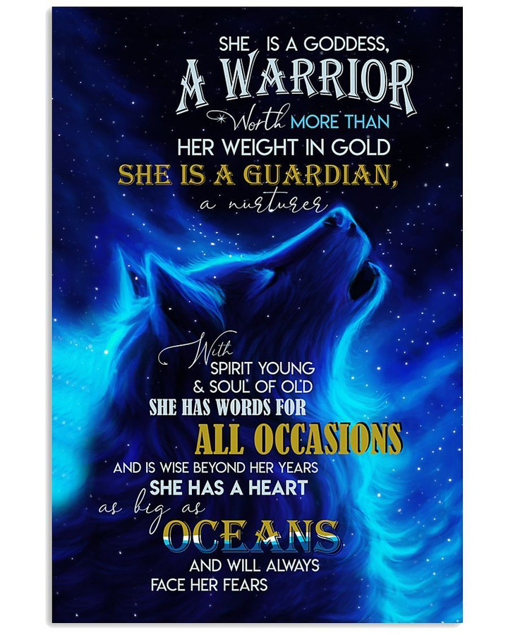 She Is A Goddess A Warrior Howling Wolf Galaxy Vertical Poster