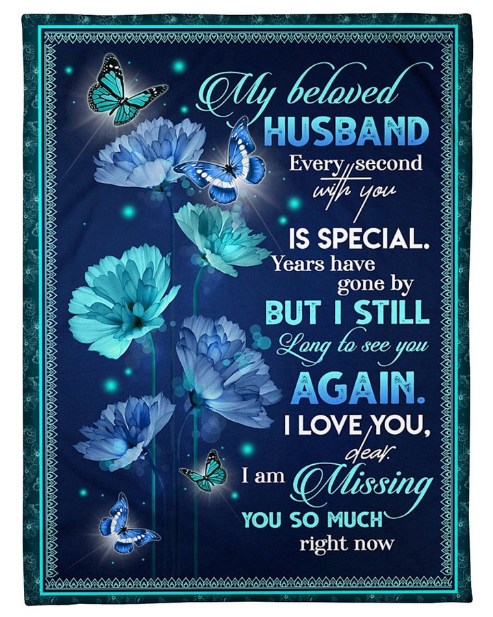 Blue Butterflies And Flower Every Second With You Gift For Husband Sherpa Fleece Blanket