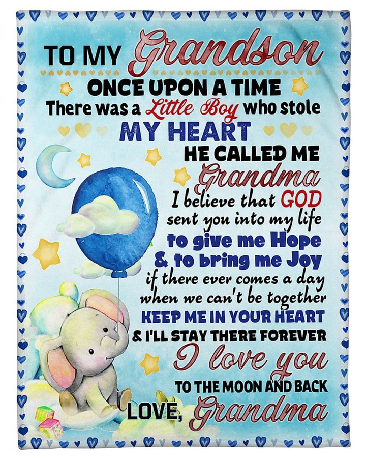 Keep Me In Your Heart Blue Balloon Grandma Gift For Grandson Sherpa Fleece Blanket