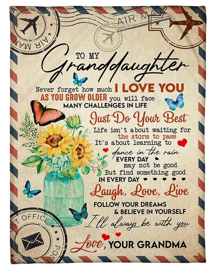 Jar Of Sunflower Laugh Love Live Grandma Gift For Granddaughter Sherpa Fleece Blanket