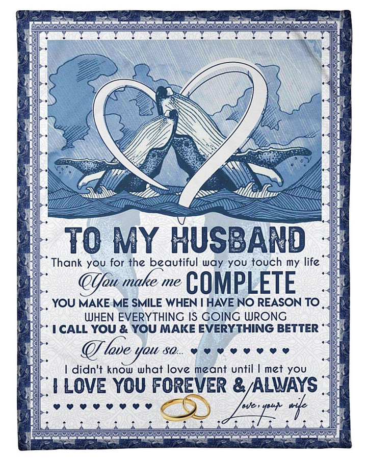 Blue Whale Couple You Make Me Complete Gift For Husband Sherpa Fleece Blanket