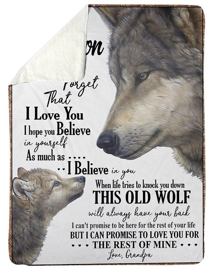 Wolf Grandpa Gift For Grandson Believe In Yourself Sherpa Fleece Blanket