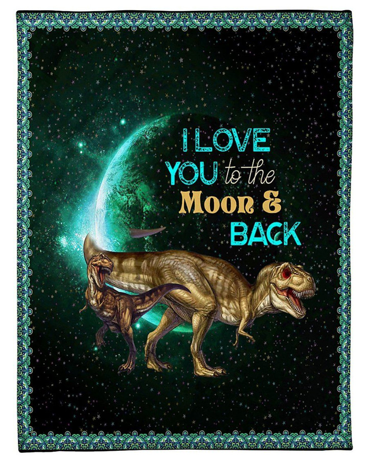 Green Starry Night T-rex Love You To The Moon And Back Gift For Daughter Sherpa Fleece Blanket
