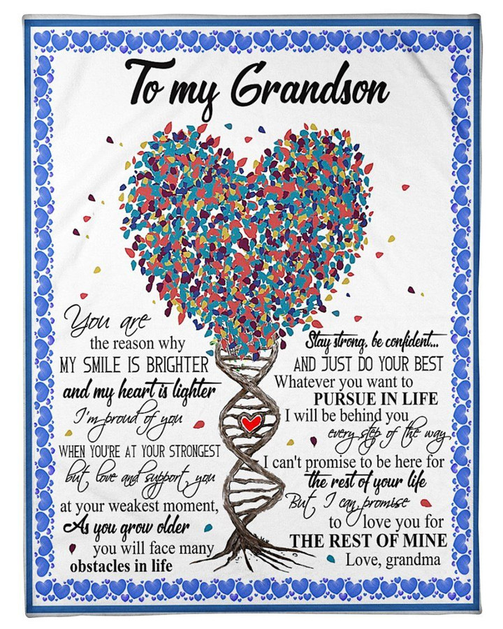 Grandma Gift For Grandson Tree Dna The Rest Of Mine Sherpa Fleece Blanket