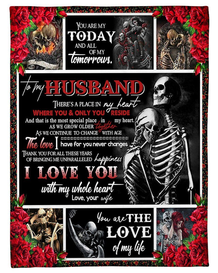 Skeleton And Red Rose The Love For You Gift For Husband Sherpa Fleece Blanket