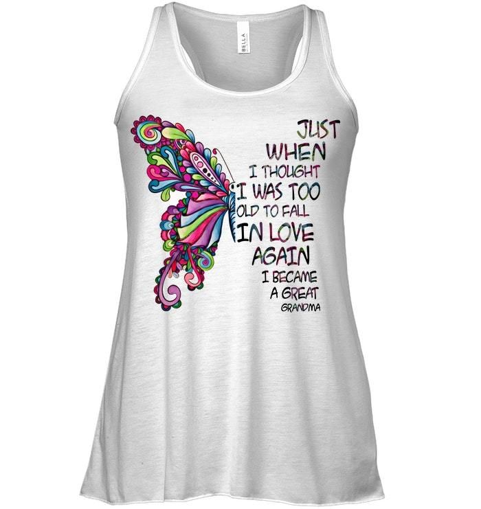 Butterfly Gift For Grandma I Became A Great Grandma Ladies Flowy Tank