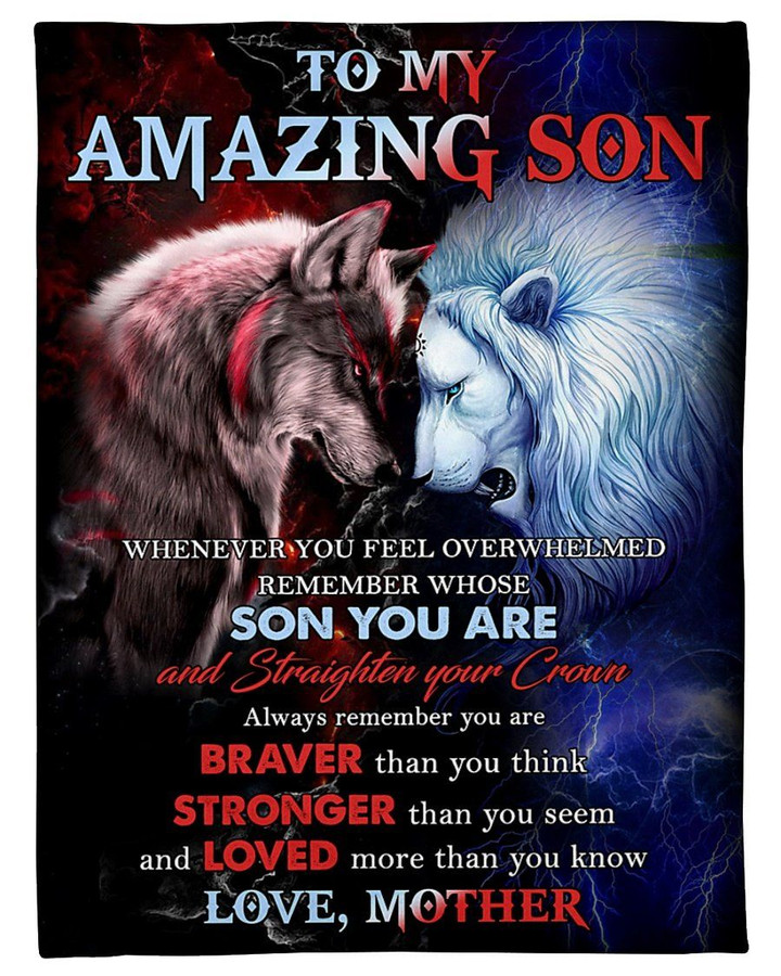 Wolf Versus Lion Straighten Your Crown Mother Gift For Son Sherpa Fleece Blanket